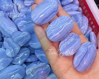 Polished Blue Lace Agate Palm Stone Blue Storm Agate Tumbled Stones