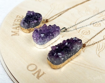 Gold and Silver Plated Raw Amethyst Pendant, Amethyst Cluster Necklace,  Healing Crystal Necklace