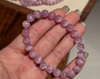Pulseira de Kunzita de Alta Qualidade de 8 mm, Pulseira Elástica de Quartzo Kunzita (1 unidade)