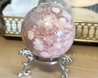 Esfera de Ágata Rosa Natural com Drusa, Esfera de Ágata Rosa em Formato de Flor, Cura Reiki, Presentes de Cristal
