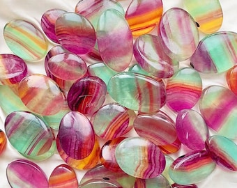 Natural Rainbow Fluorite Palm Stone Candy Polished Gemstone