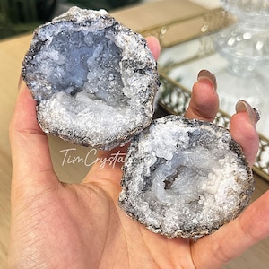 Natural Druzy Geode Jewelry Boxes Pair Crystal Agate Geode Healing Crystal