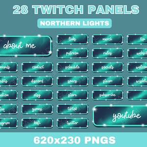 28 North Lights Aurora Borealis Galaxy Twitch Panels, Stream Banners, Celestial Cosmos Night Sky Theme, Cute, Kawaii, About Me, FAQ, Website