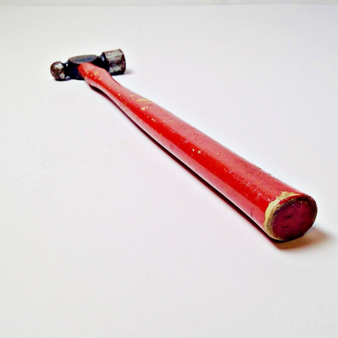 Vintage Ball Peen Hammer With Red Wood Handle Etsy