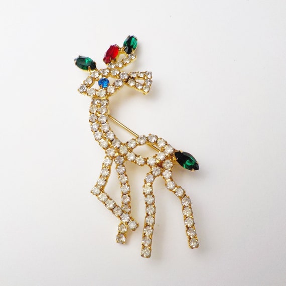 Vintage Rhinestone Reindeer Brooch Christmas Pin - image 1