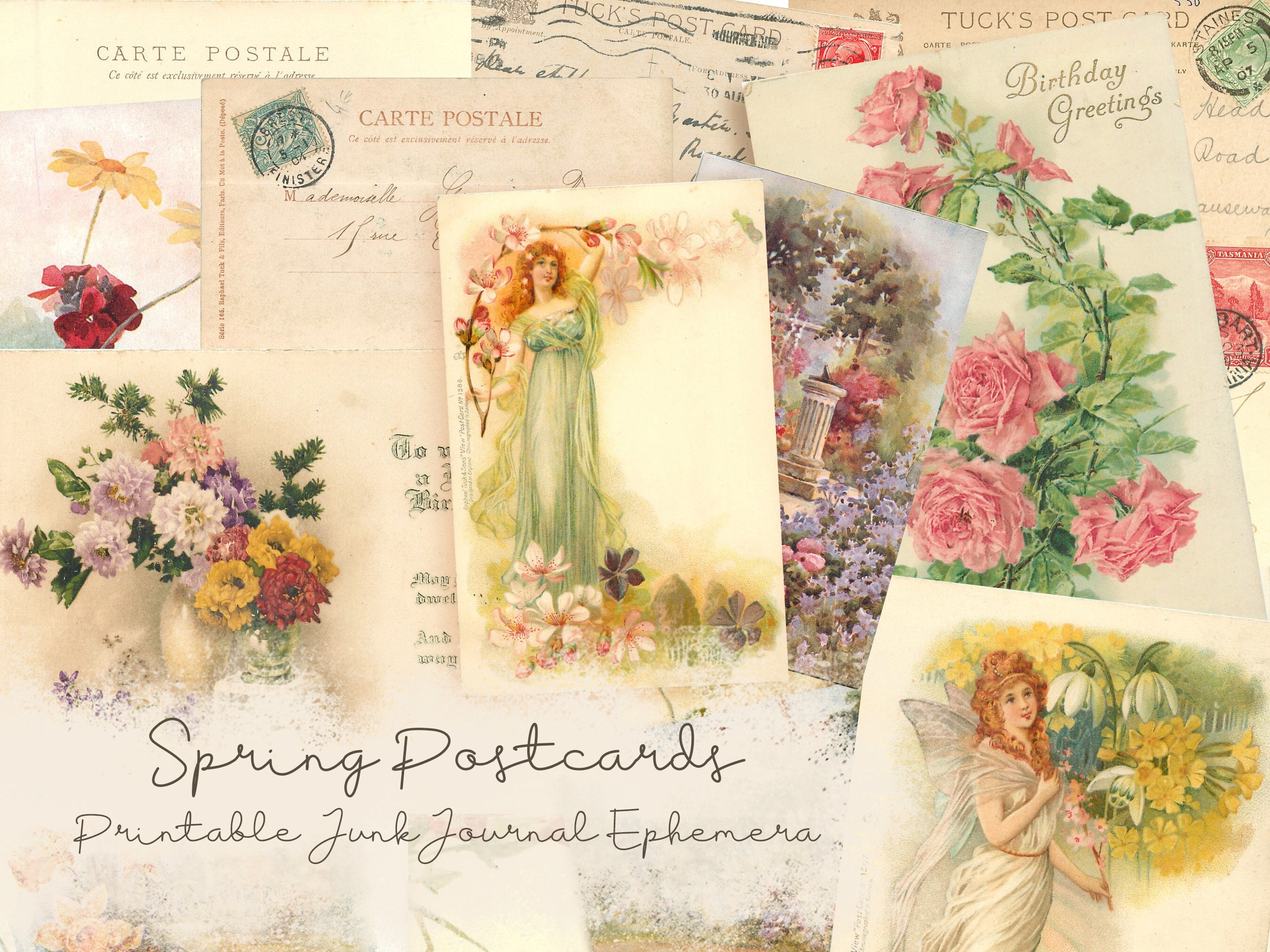 Printable Vintage Spring Postcards Floral Postcards Ephemera - Etsy