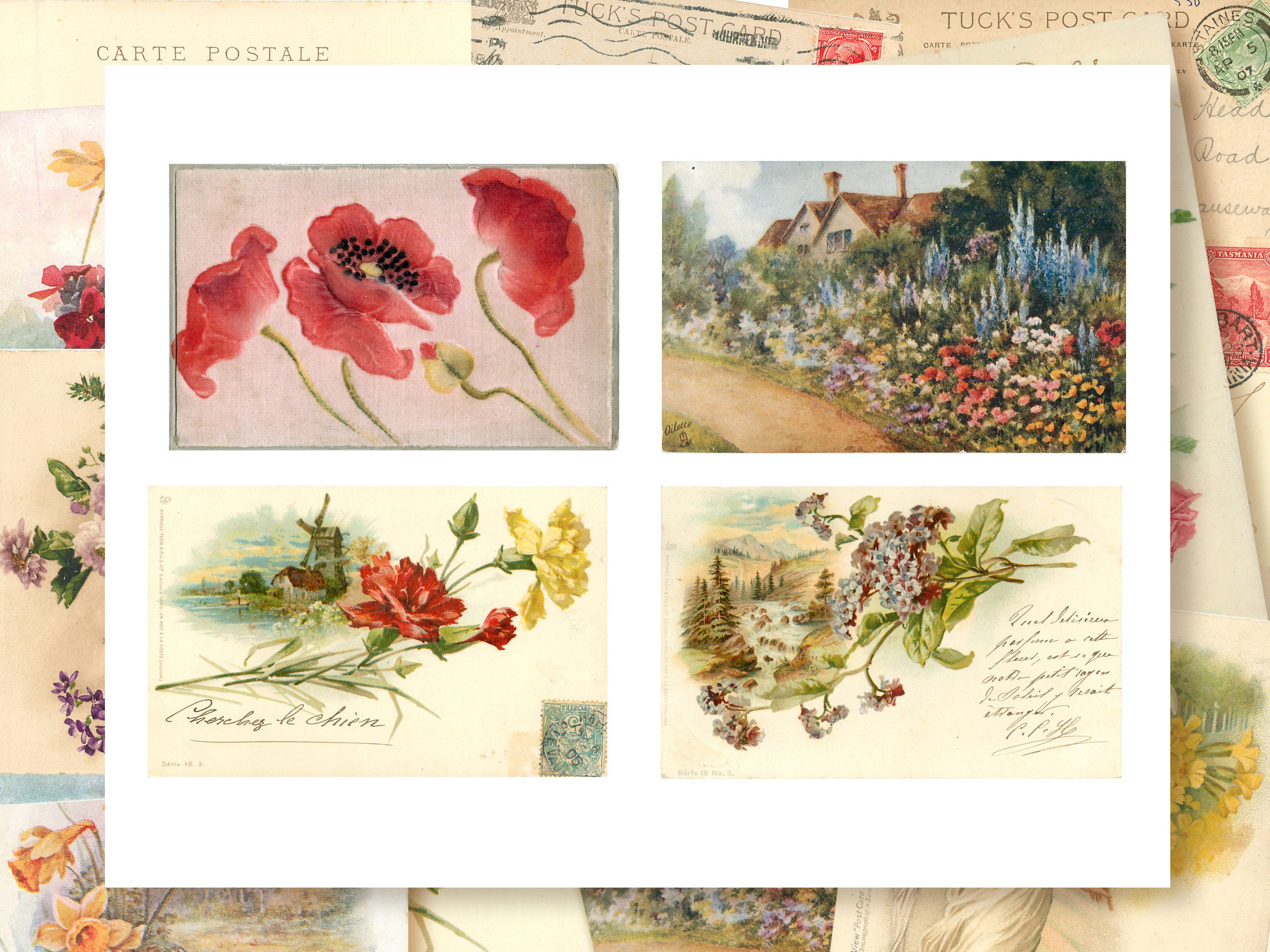 Printable Vintage Spring Postcards Floral Postcards Ephemera - Etsy