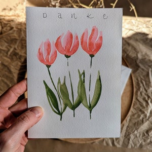 Aquarellkarte "Danke" mit Tulpen / handbemalt