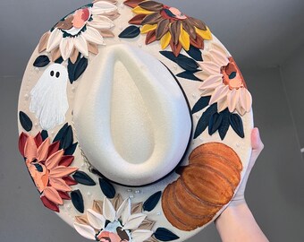 Light Tan Faux Suede Sun Hat With Crystal Gem and Fabric 