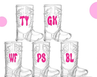 Custom initials Cowgirl Boot Shot Glasses - Bachelorette Party Favors - Disco Cowgirl - Nash Bash - Last Rodeo - Bridesmaids Gifts Nashville