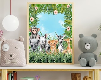 Safari dieren kwekerij Art Print | Jungledecor (digitale download)