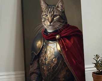 Custom Knight Cat Portrait from Photo, Funny Renaissance Cat Painting, Personalized Cat Art Print, Custom Cat Portrait, Medieval Knight Art