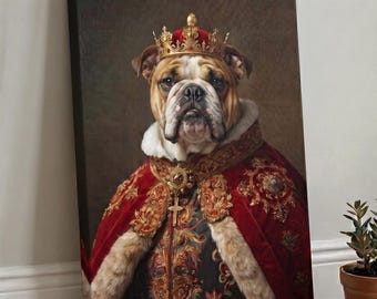 Custom Royal Dog Portrait from Photo, Funny King Dog Cat Painting,  Custom Pet Portrait, Royal Crown Dog Art Gift