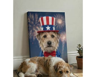 Custom Uncle Sam Dog Portrait from Photo | Funny Patriotic Pet Art | 4th of July Gift | Personalized Dog Print USA