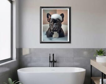 Funny Pet Portrait from Photo | Custom Dog Bathroom Print | Personalized Dog Wall Art