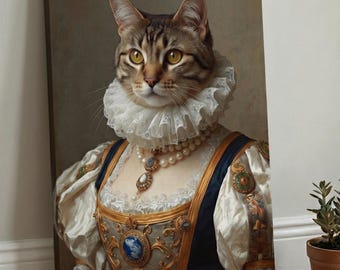 Custom Renaissance Cat Portrait from Photo, Funny Royal Cat Painting, Personalized Cat Art Print, Custom Cat Portrait, Noble Pet Art Gift