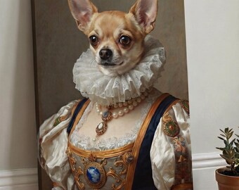 Custom Noble Lady Dog Portrait from Photo, Funny Renaissance Pet Painting, Duchess Dog Art Gift