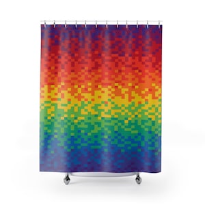 Pixel Rainbow Polyester Shower Curtain
