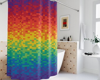Rainbow Pixel Polyester Shower Curtain