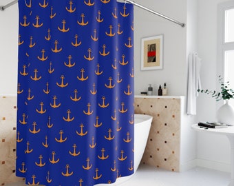 Blue Anchor Polyester Shower Curtain