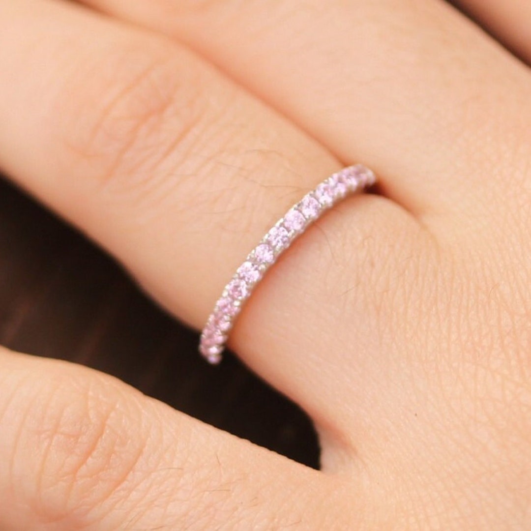 Wedding Band Simulated Pink Diamond Wedding Ring, Matching Band, Half