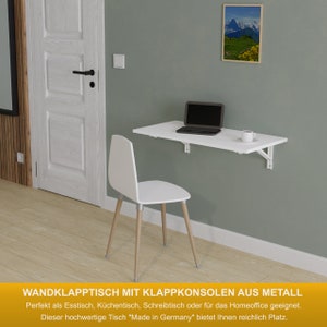 Wandklaptafel in wit 80 x 40 cm bureau klaptafel eettafel keukentafel voor aan de wandtafel tafelblad opklapbaar voor wandmontage afbeelding 2