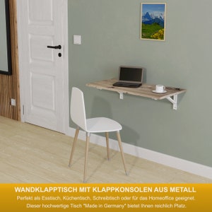 Opklapbare wandtafel in eiken knoestig 80 x 40 cm bureau klaptafel eettafel keukentafel voor aan de wandtafel tafelblad opklapbaar voor wandmontage afbeelding 2