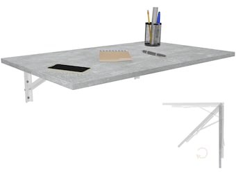 Table murale pliante aspect béton 80 x 50 cm bureau table pliante table à manger table de cuisine pour le mur table plateau de table pliable pour montage mural
