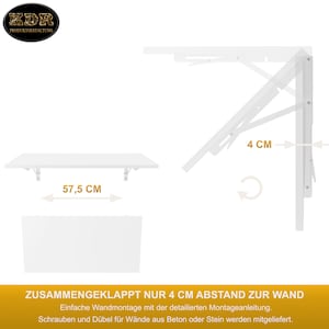 Wandklaptafel in wit 80 x 40 cm bureau klaptafel eettafel keukentafel voor aan de wandtafel tafelblad opklapbaar voor wandmontage afbeelding 6