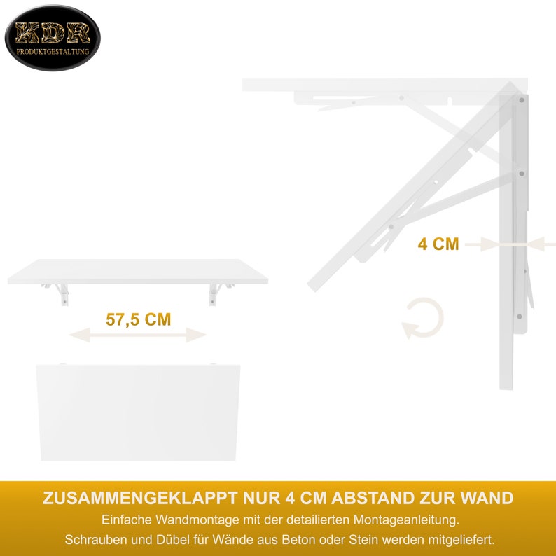 Wall folding table in white 80 x 40 cm desk folding table dining table kitchen table for the wall table table top foldable for wall mounting image 6