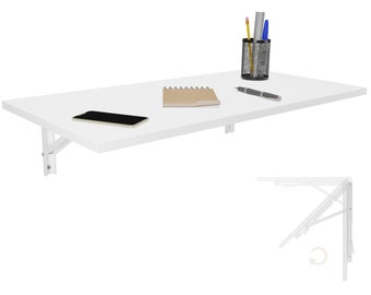 Table pliante murale en blanc 80 x 40 cm, table de bureau pliante, table de salle à manger, table de cuisine pour le mur, plateau de table pliable pour montage mural