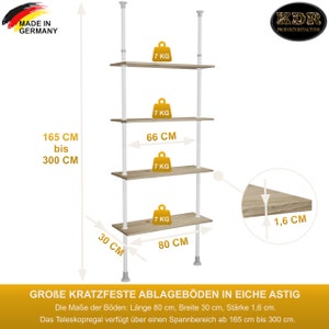 Teleskopregal in Eiche astig Klemmregal Regal ohne Bohren Küche Bad Nische Ecke 4 Regalboden Holz 80x30 cm individuell höhenverstellbar Bild 5