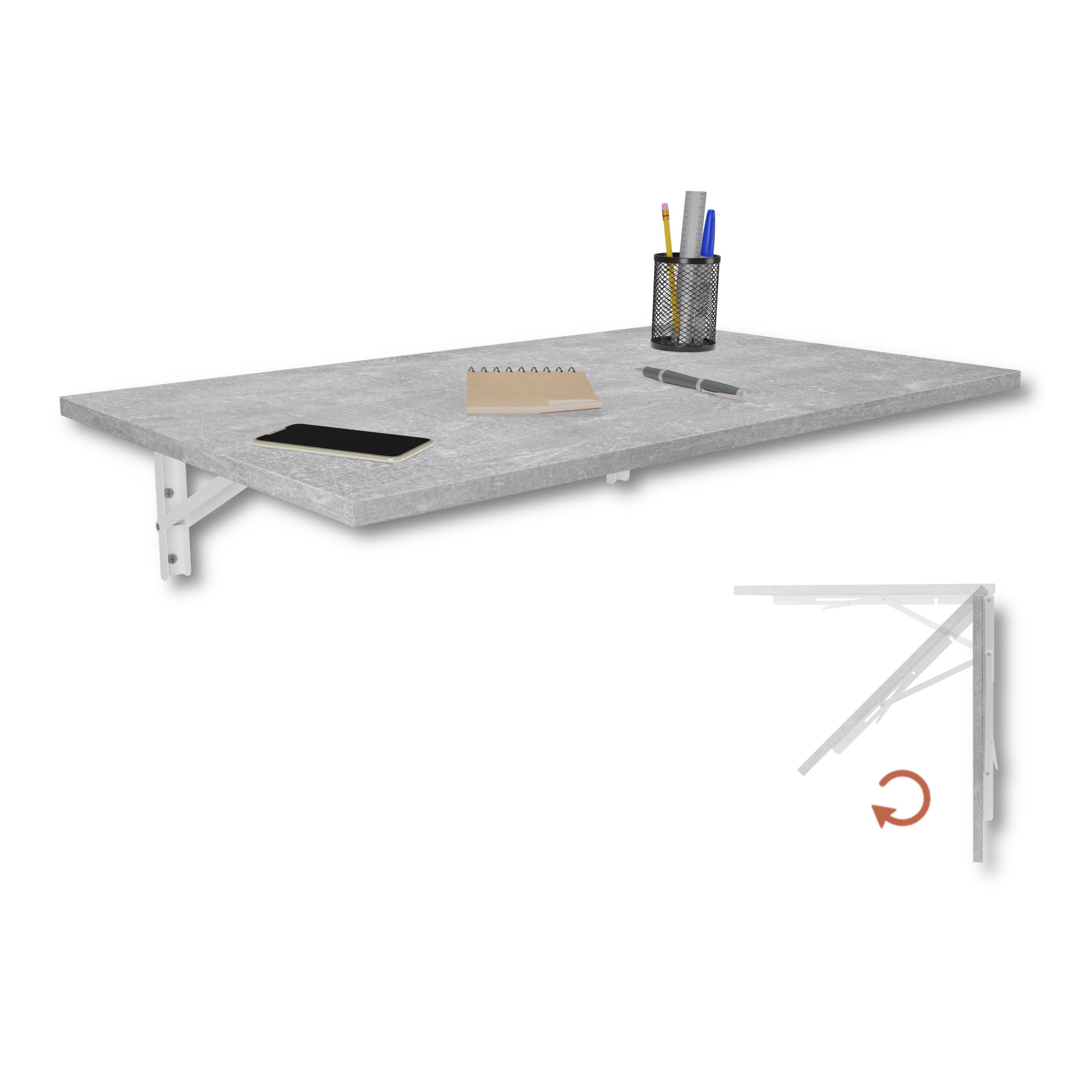 Table Murale Pliante 80x50 Cm Aspect Béton - Bureau Cuisine Salle à Manger Pliable Murale