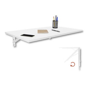 Table pliante murale 80x50 blanche – Table murale pliable – Table gain de place – Bureau mural pour bureau à domicile – Petit appartement – Finition artisanale
