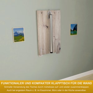 Opklapbare wandtafel in eiken knoestig 80x50 bureau opklapbare tafel eettafel keukentafel voor aan de muur tafel met tafelpoot opvouwbaar voor wandmontage afbeelding 3