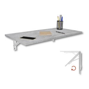 Table murale pliante 80x40 en béton – Table murale pliable – Table gain de place – Bureau mural pour bureau à domicile – Petit appartement – Finition artisanale