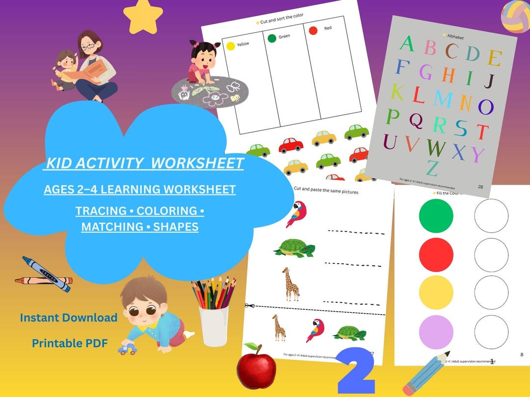 Toddler Activity Book | Ages 2-4 Learning Worksheets (printable PDF) - Etsy