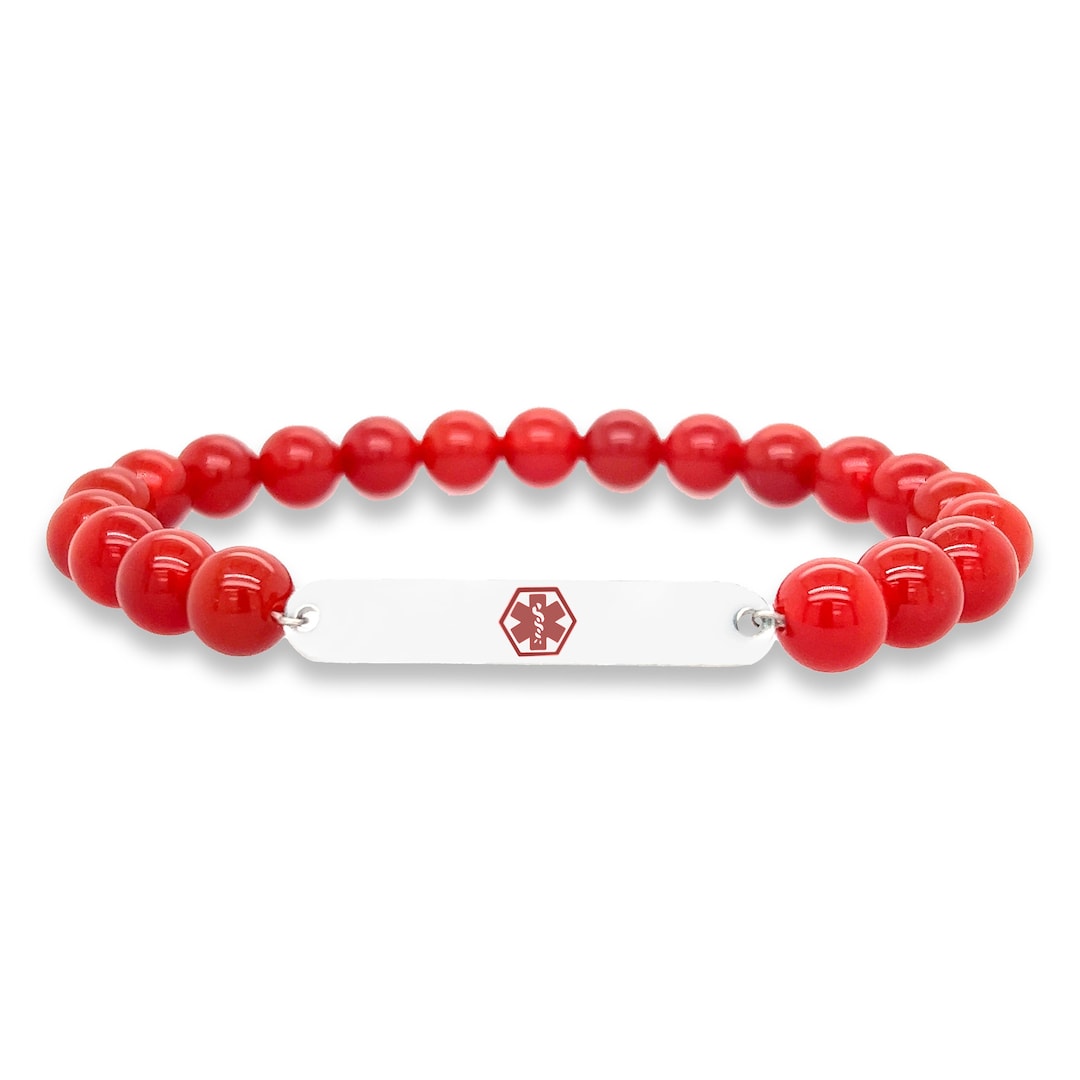 MEDICAL Beaded Bracelet Women/ Engraved Medical Bracelet/ COLOR