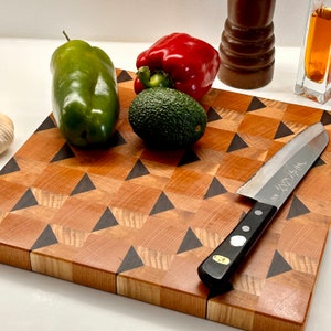 Handmade cutting board 3D effect design in end wood, American walnut, French oak, maple, Beech