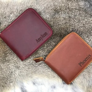 Billetera de cuero con cremallera personalizada, regalo del Día de San Valentín, billetera de cuero minimalista, billetera con cremallera, billetera con cremallera de cuero, billetera de tarjeta de crédito