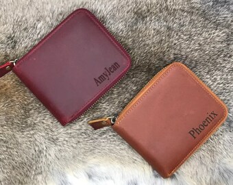 Aangepaste rits lederen portemonnee, Valentijnsdag cadeau, minimalistische lederen portemonnee, rits portemonnee, lederen rits portemonnee, creditcard portemonnee