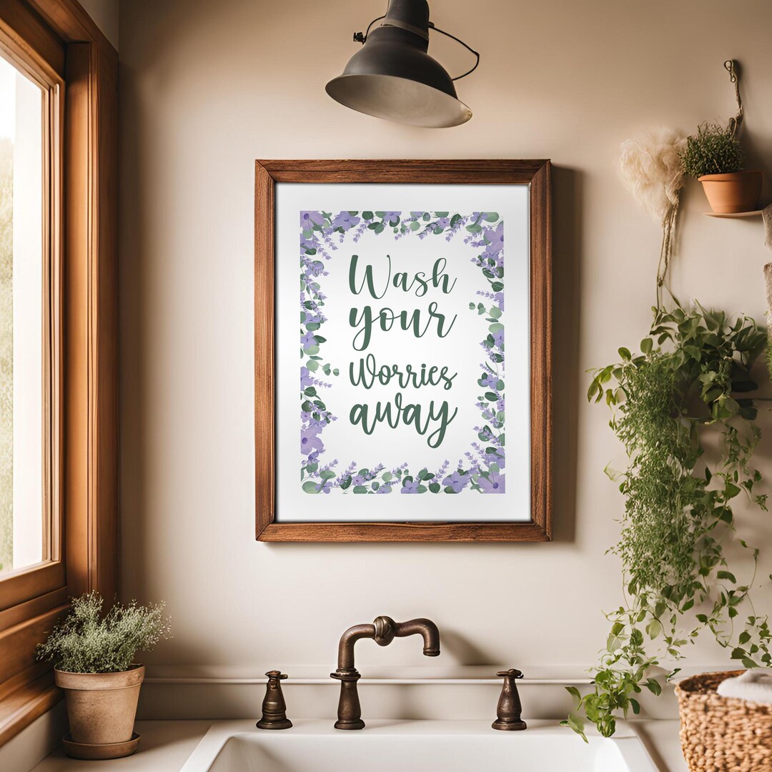 Bathroom Wall Art Farmhouse Decor Wash Your Worries Away Sign Guest ...