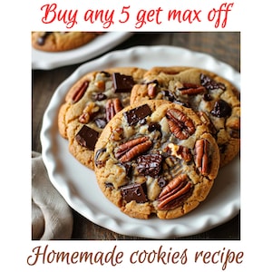 Pecan Chocolate Chunk Cookies Recipe | Gourmet delicious stuffed bakery cookie recipe | Homemade cookies baking recipe | Sweet sugar dessert