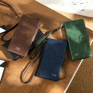Personalized Leather iPhone 16  Magsafe Case, iPhone 15 14 13 12 11 Pro Max Plus Mini Case, Custom Initial Phone Case, Wallet Phone Case