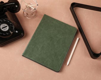 Dark Green Leather iPad Case for iPad Air 5 iPad 10 10.9&quot; 2022 iPad Pro 12.9&#39;&#39; 2021 Pro 11&quot; 2022 iPad Mini 6 Case, iPad Cover
