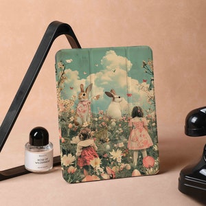 Étui iPad Fille avec lapin pour iPad Air 5 iPad 10 10,9 pouces 2022 iPad Pro 12,9 pouces 2021 Pro 11 pouces 2022 iPad Mini 6, housse iPad, cadeaux