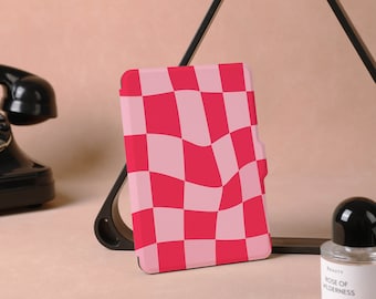 Étui pour Kindle Paperwhite personnalisé à carreaux torsadés rose, toute nouvelle étui pour Kindle 6 pouces 2022, adorable étui PaperWhite 5, couverture pour Kindle 10/11e génération