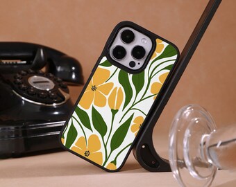 Coque iPhone personnalisée floral jaune pour iPhone 15 14 13 12 11 Pro Max, cadeau spécial, coque d'iPhone personnalisée élégante, coque d'iPhone