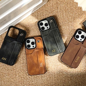 Personalized  Leather iPhone Case For iPhone 16 15 14 13 12 11 Pro Max Plus Mini Case, Custom Initial Phone Case, Gift Idea For Her Him