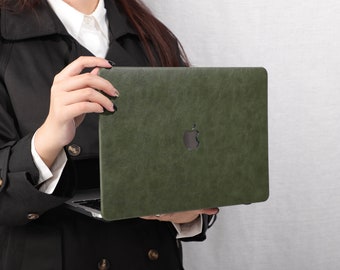 Dark Green Leather Personalized Macbook Pro 14 Case M1 Macbook Air 13 Macbook Pro 13 Pro 14 16 15 M2 A2681 2022 Gift idea